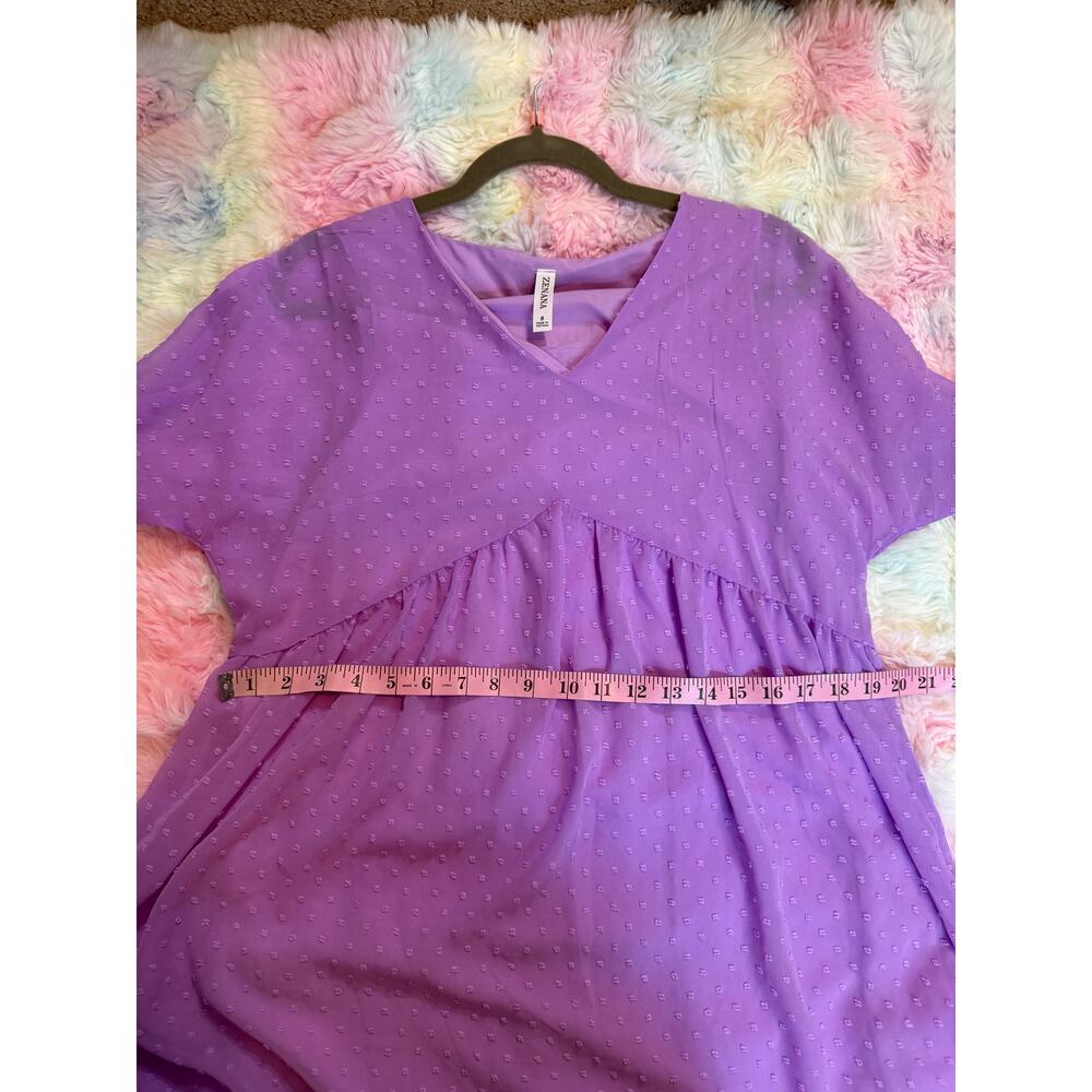 ❤️🔥Zenana Lavender Babydoll Dress Swiss Dot V-Neck Size S EUC - Picture 6 of 9